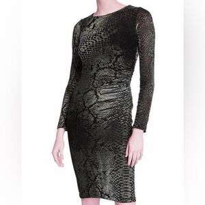 Fuzzi by Jean Paul Gaultier Snake Print Long Sleeve Velvet Midi Dress Gray M